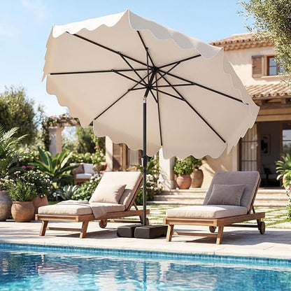 Tangkula 9 FT Patio Umbrella with Base Included, 2-Tiers Outdoor Scalloped Table Umbrella with 2 Sandbags, Tilt Adjustment, Crank, 8 Ribs for Market Backyard Pool Deck Beach Lawn