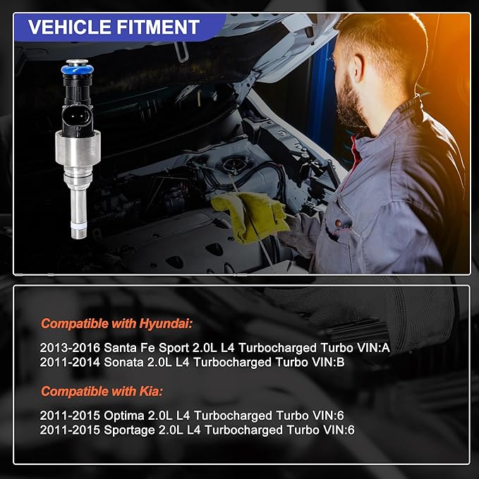 HiSport 35310-2G720 FJ1181 Fuel Injector 1PC Compatible with Hyundai Santa Fe Sport 2013-2016,Sonata 2011-2014,Replacement for Kia Optima Sportage 2011-2015 2.0L L4 Replaces 845-12106
