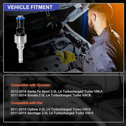 HiSport 35310-2G720 FJ1181 Fuel Injector 1PC Compatible with Hyundai Santa Fe Sport 2013-2016,Sonata 2011-2014,Replacement for Kia Optima Sportage 2011-2015 2.0L L4 Replaces 845-12106