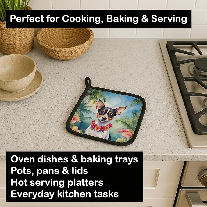 Caroline's Treasures Rat Terrier Luau Pair of Pot Holders Kitchen Heat Resistant Pot Holders Sets Oven Hot Pads for Cooking Baking BBQ, 7 1/2 x 7 1/2