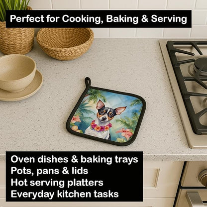Caroline's Treasures Rat Terrier Luau Pair of Pot Holders Kitchen Heat Resistant Pot Holders Sets Oven Hot Pads for Cooking Baking BBQ, 7 1/2 x 7 1/2