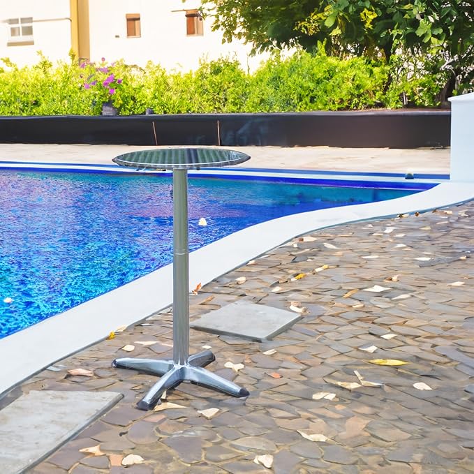 Aluminum Indoor Outdoor 23.75" Round Restaurant Bar Height 44" Table, Patio Stainless Steel Silver Furniture 25.75" Base
