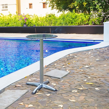 Aluminum Indoor Outdoor 23.75" Round Restaurant Bar Height 44" Table, Patio Stainless Steel Silver Furniture 25.75" Base