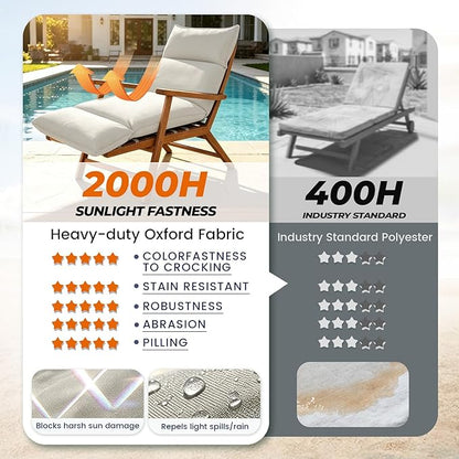 Outdoor Chaise Lounge Chair Cushion, Waterproof Non-Slip Patio Chaise Lounge Cushions for Outdoor Furniture, 80 x 26 x 5 Inches, Beige