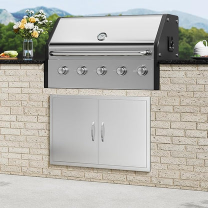 VEVOR BBQ Double Door, 35W x 24H Inch Stainless Steel Flush Mount Vertical Door with Handles, for Grilling Station