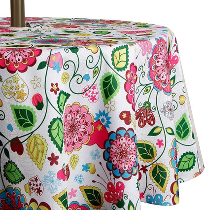 EHouseHome Outdoor and Indoor 60inch Round Tablecloth with Umbrella Hole and Zipper, Waterproof Zippered Patio Cloths, Spring/Summer Table Covers for Backyard Circular Table/BBQs/Picnic