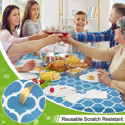 Smiry Rectangle Table Cloth, Waterproof Vinyl Tablecloth with Flannel Backing for Rectangle Tables, Wipeable Spillproof Plastic Tablecloths for Dining, Camping and Indoor (60"x84", Light Blue)