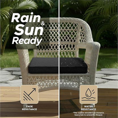 Outdoor Chair Cushions, Set of 6, 18.5 x 16 Inch, Black | Water Resistant, Fade Resistant, Patio Furniture Seat Replacement, Removable Cover with Zipper, Non-Slip Bottom with Ties