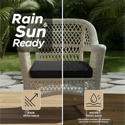 Outdoor Chair Cushions, Set of 4, 22 x 22 Inch, Black | Water Resistant, Fade Resistant, Patio Furniture Square Seat Replacement, Removable Cover with Ties, Non-Slip Bottom