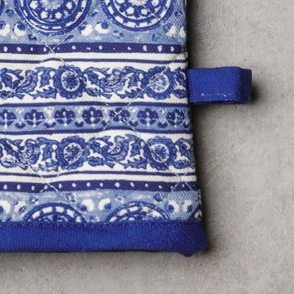Maison d'Hermine Oven Gloves 100% Cotton Oven Mitt 7" x 13" with Loop Heat Resistant BBQ Cooking Gloves Baking Grilling Kitchen Hotel Home Farmhouse Spring Summer (Pack of 1, Melodie Bleue)
