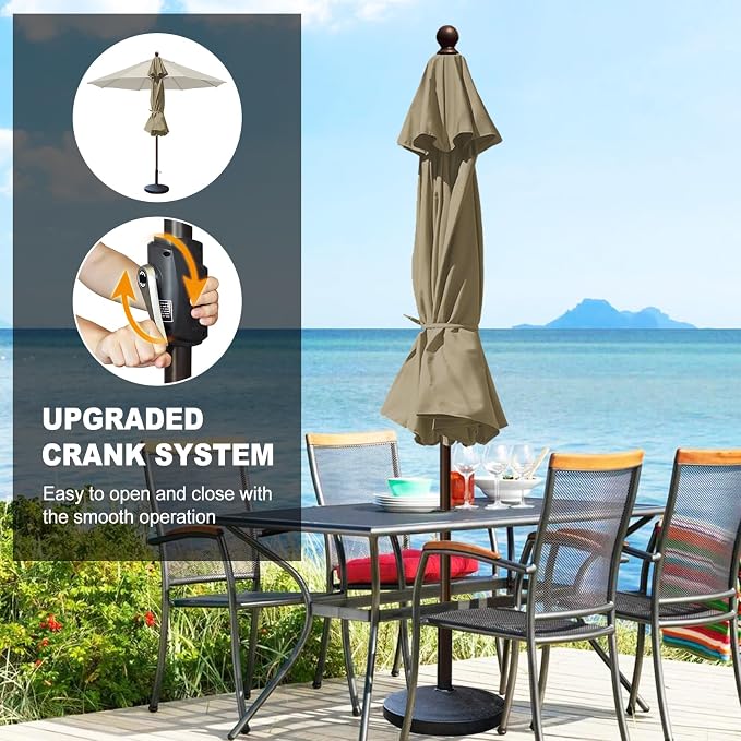 Eurmax USA 10-Year-Non-Fading 10FT Outdoor Patio Market Umbrella,UPF50+ UV Resistant Sun Shade,Heavy Duty Commercial Grade,Crank Lift Design,Windproof Vented Top for Garden,Pool,Deck,Mushroom