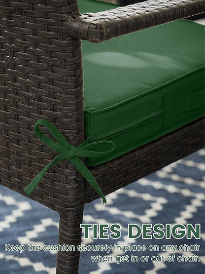 Outdoor Chair Cushion 19 x 19 x 4 Inches Patio Furniture Outdoor Waterproof Seat Cushion, Patio Chair Cushion with Handles and Ties, Square Dining Chair Cushion Set of 4, Green