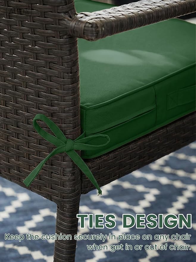Outdoor Chair Cushion 19 x 19 x 4 Inches Patio Furniture Outdoor Waterproof Seat Cushion, Patio Chair Cushion with Handles and Ties, Square Dining Chair Cushion Set of 2, Green