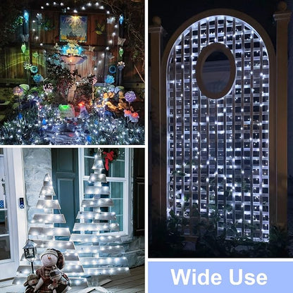 QITONG Solar Fairy Lights Outdoor Waterproof, 2 Pack Each 66ft 200 LED White Christmas String Lights, Silver Wire Twinkle Mini Lights with 8 Modes