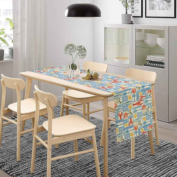 Summer Lemon Table Runner Crawfish Italian Lemons Table Cover Italy Blue Tiles Lemon Seafood Boil Themed Party Supplies Home Kitchen Dining Room Decor 13x120 Inch