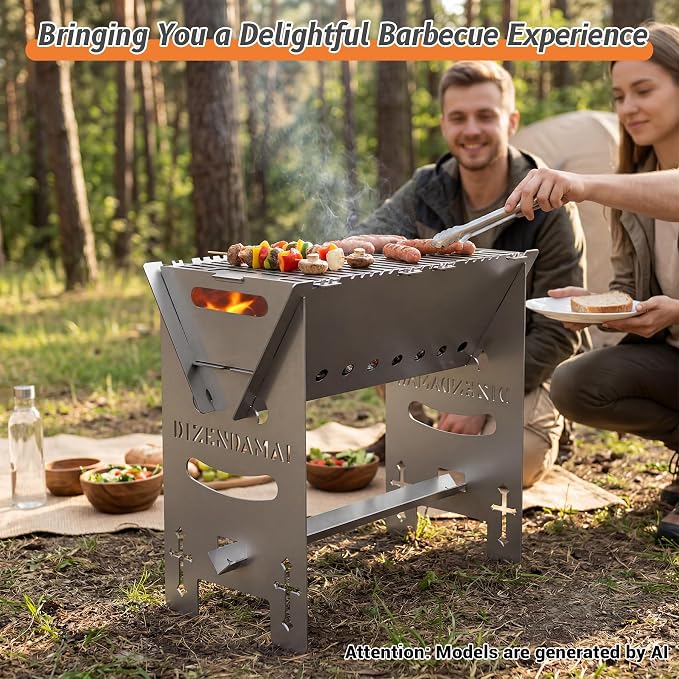 Portable Charcoal BBQ Grill, Extra Tall Heavy Duty Camping Safe | 15.7"x9.1"x15.7",2mm Steel Construction for Outdoor Cook, Family BBQ, Picnic，Detachable, Folds to 3cm Flat for Easy Storage