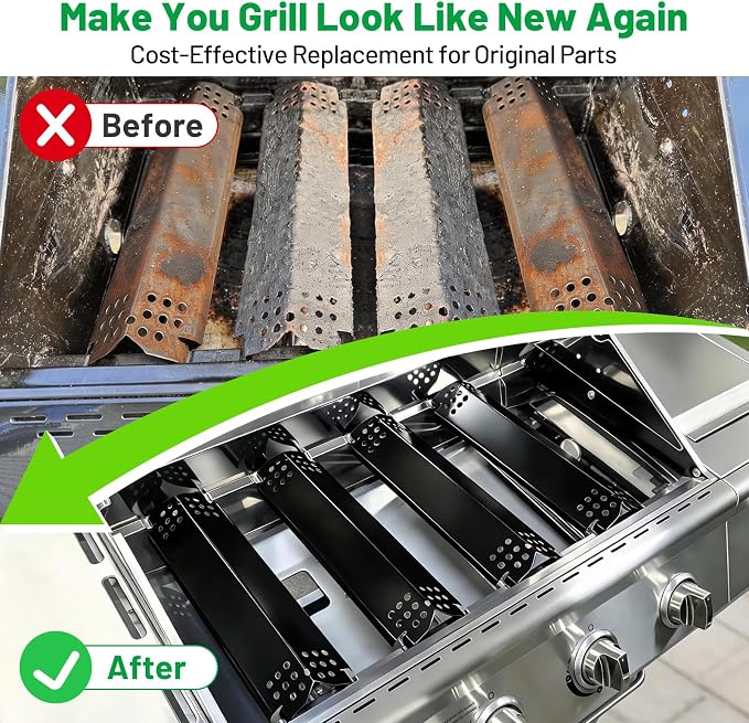 14.6" L Grill Heat Plates 4 Pack, Porcelain Steel Gas BBQ Grill Burner Covers, Heat Shields Flame Tamers Replacement Parts for Nexgrill Outdoor Grills