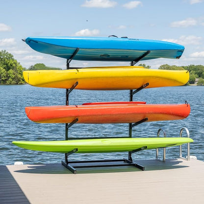 Teal Triangle Adjustable Freestanding Kayak Storage Rack, Holds 4 Kayaks | Outdoor Kayak Rack, Paddle Board Holder, Canoe Rack, Kayak Stand, Felt Padded Arms, Weather Resistant Steel