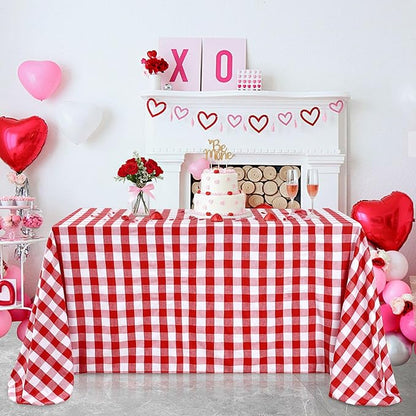 B-COOL Red Plaid Tablecloth Gingham Fabric: Checkered Tablecloths Overlays 56x84 Inches Red and White Valentines Day Picnic Desk Covers for Rectangle Table