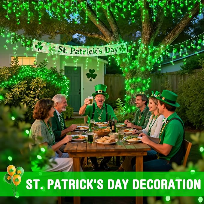 JMEXSUSS Green Icicle Christmas Lights Outdoor, 400 LED 38.8Ft | Connectable String Lights Plug in Indoor Outdoor, Icicle Lights for St Patrick's Day House Fireplace Party Yard Decoration