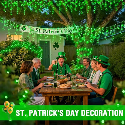 JMEXSUSS Green Icicle Christmas Lights Outdoor, 400 LED 38.8Ft | Connectable String Lights Plug in Indoor Outdoor, Icicle Lights for St Patrick's Day House Fireplace Party Yard Decoration
