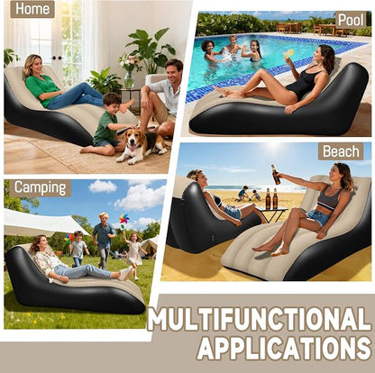 SeaSlep Inflatable Couch for Camping, Blow-Up Couch with Flocked Surface, Portable Inflatable Couch, Twin Size Sofa Bed, Comfortable Air Sofa Outdoor, Durable Blow up Couch for Indoor/Outdoor(Brown)