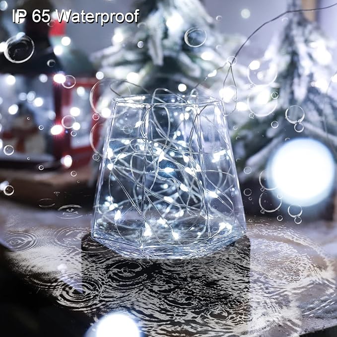 Solar Fairy String Lights for Outside, Outdoor Waterproof, Cool White 2Pack Total 200LED 66Ft 8 Modes Mini Mini Small Solar Powered Lights for Christmas, Garden, Patio, Fence, Balcony