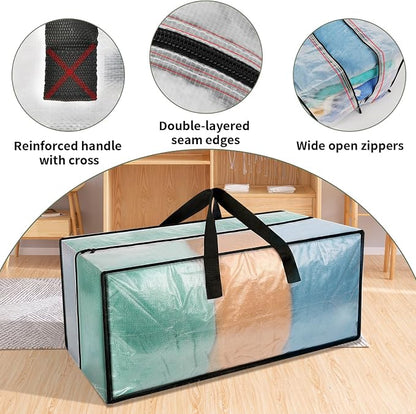 Heavy Duty Clear Moving Bags with Strong Zipper & Comfortable Handles | 8 Pack Extra Large Storage Bags Totes Moving Boxes Packing Supplies for College Dorm Room Essentials Compatible with IKEA