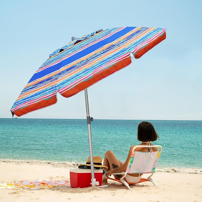AMMSUN 7ft Beach Umbrella with Sand Anchor Portable Outdoor Patio Sun Shelter UPF50+ Protection & Tilt Aluminum Pole Air Vent with Carry Bag for Beach Patio Garden Outdoor Multicolor Blue