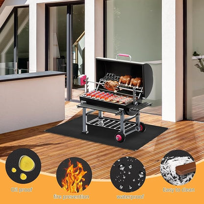 Under Grill Mat for Outdoor Grilling, 60 x 48 inches Double-Sided Fireproof Waterproof BBQ Protector for Deck and Patio Under Grill Mat for Outdoor BBQ