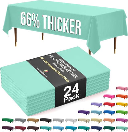Exquisite 66% Thicker Premium Plastic Table Cloth Rectangle Table Cover 0.5 Mil 24 Pack Mint Table Cloth 54 Inch x 108 Inch Disposable Tablecloth Won't Tear Easily Like Cheap Thin Brands