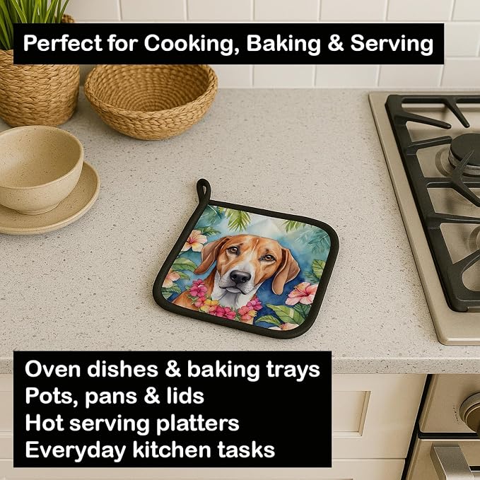 Caroline's Treasures American Foxhound Luau Pair of Pot Holders Kitchen Heat Resistant Pot Holders Sets Oven Hot Pads for Cooking Baking BBQ, 7 1/2 x 7 1/2