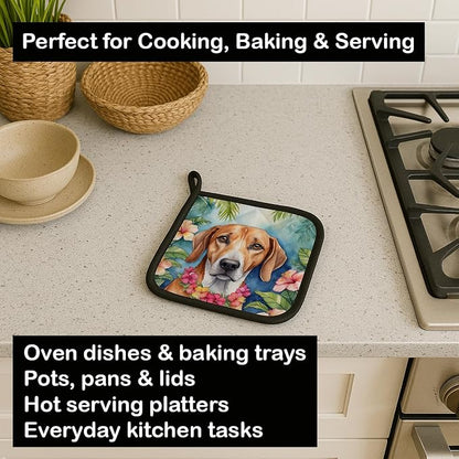 Caroline's Treasures American Foxhound Luau Pair of Pot Holders Kitchen Heat Resistant Pot Holders Sets Oven Hot Pads for Cooking Baking BBQ, 7 1/2 x 7 1/2