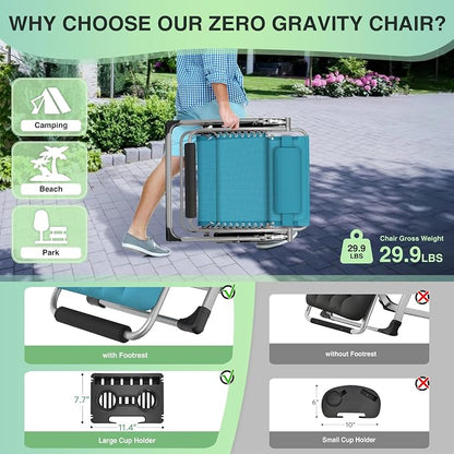 Suteck Oversized Zero Gravity Chair,500LBS 33In XXL Outdoor Recliner Chairs | w/Removable Cushion&Headrest, Camping Lounge Chair w/ Upgraded Lock&Footrest, Reclining Patio Chairs for Indoor Outdoor