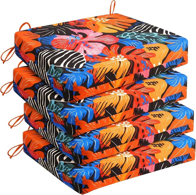UNIKOME Outdoor Chair Cushions, Set of 4, 24"*24"*4", Colored Flower