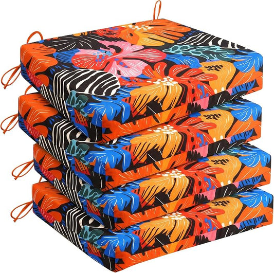 UNIKOME Outdoor Chair Cushions, Set of 4, 24"*24"*4", Colored Flower