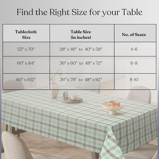 Gingham Tablecloth, 60x84 Inch, Soft Cotton Checkered Table Cover, Reusable & Durable for Daily Use, Garden Parties, Kitchen Decor, Outdoor Dining, Mint Green, Aqua Green, White