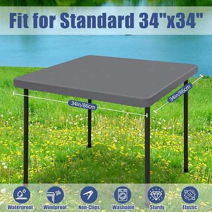 Moosfor Spandex Square Table Cloth, Elastic Fitted Tablecloths for Picnic, Stretch Washable Patio Table Cover for Outdoor, Camping, Banquet and Parties (Grey, 34"x34")