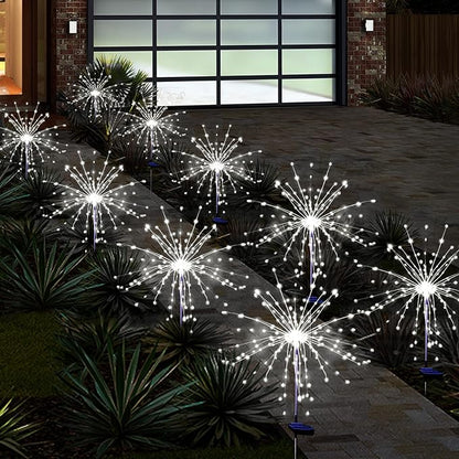 Christmas Solar Garden Firework Lights Outdoor Waterproof, 6 Pack Solar Powered Art Stake Twinkle Lighting for Outside Decor, 120 LED Sparklers String Lights for Yard Pathway Decorations (White)