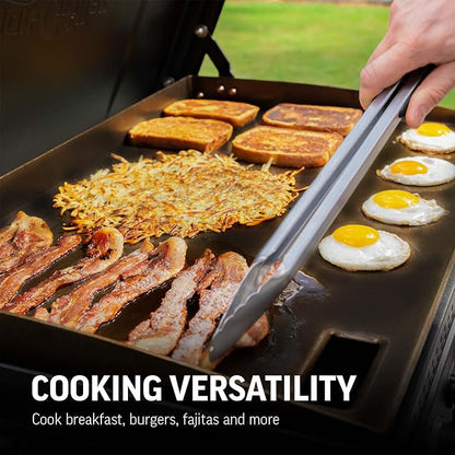 Char-Griller® Flat Iron 2-Burner Propane Gas Flat-Top Griddle with Steel Griddle Top, Wind Guards and Removable Lid, 520 Cooking Square Inches in Black, Model 8128