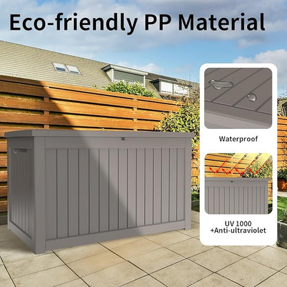 280 Gallon Resin Large Deck Box, Waterproof Outdoor Storage box for Patio Cushions, Garden Tools, Lockable (Brown)