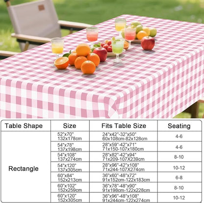 Smiry Picnic Table Cloth, Vinyl Tablecloths with Flannel Backing, 60"x120" | Waterproof Rectangle Table Cloth, Wipeable Buffalo Plaid Table Cover for Indoor and Outdoor (Pink & White)