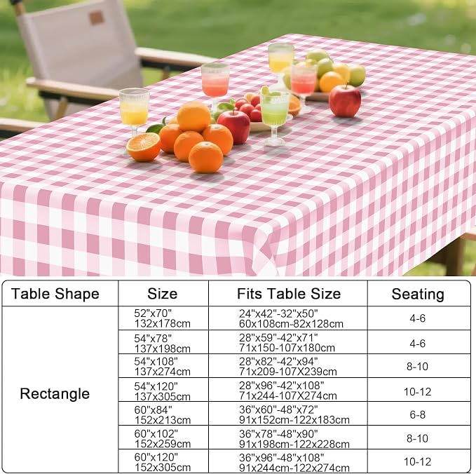 Smiry Picnic Table Cloth, Vinyl Tablecloths with Flannel Backing, 52"x70" | Waterproof Rectangle Table Cloth, Wipeable Buffalo Plaid Table Cover for Indoor and Outdoor (Pink & White)