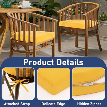 Topotdor Outdoor Chair Cushions Set of 4, 17"x16"x2" Waterproof Patio Chair Cushions for Outdoor Furniture, Round Corner Outdoor Seat Cushions Color Fastness Chair Pads with Ties, Yellow
