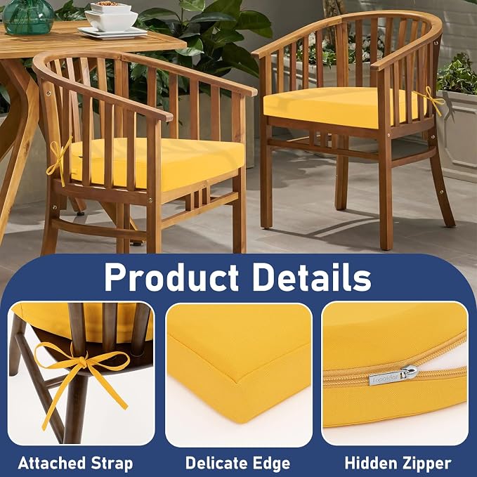 Topotdor Outdoor Chair Cushions Set of 2, 17"x16"x2" Waterproof Patio Chair Cushions for Outdoor Furniture, Round Corner Outdoor Seat Cushions Color Fastness Chair Pads with Ties, Yellow