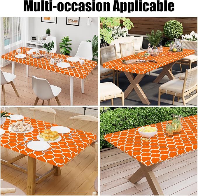 Smiry Picnic Fitted Table Cover, 4 Foot Flannel Backed Vinyl Tablecloth | Waterproof Elastic Stretch Table Cloth, Wipeable Plastic Tablecloth for Camping, Indoor & Outdoor (Orange, 24" x 48")