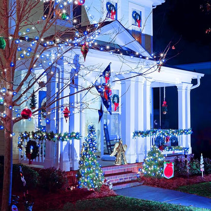 JMEXSUSS 66ft 200 LED Blue and White Christmas Lights, String Light Plug in | Connectable, Waterproof, 8 Moedes Green Wire Christmas Lights for Tree Party Home Indoor Outdoor Decorations