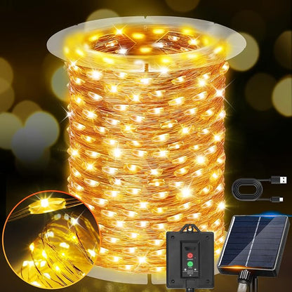 KNONEW 203FT 600LED Solar Fairy String Lights Outdoor Warm White 8 Modes | 8 Modes IP44 Waterproof Copper Wire Extra Long for Garden Patio Yard Christmas Wedding Party Indoor Outdoor