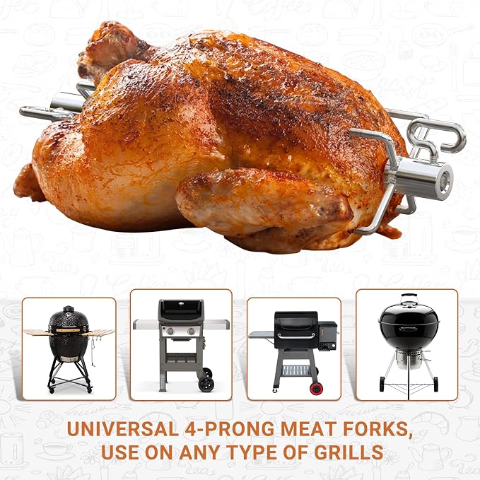 onlyfire 6008 Rotisserie Meat Forks(1-Pair) for Weber and Other Model Grills - Only Fits 5/16" Square Spit Rods