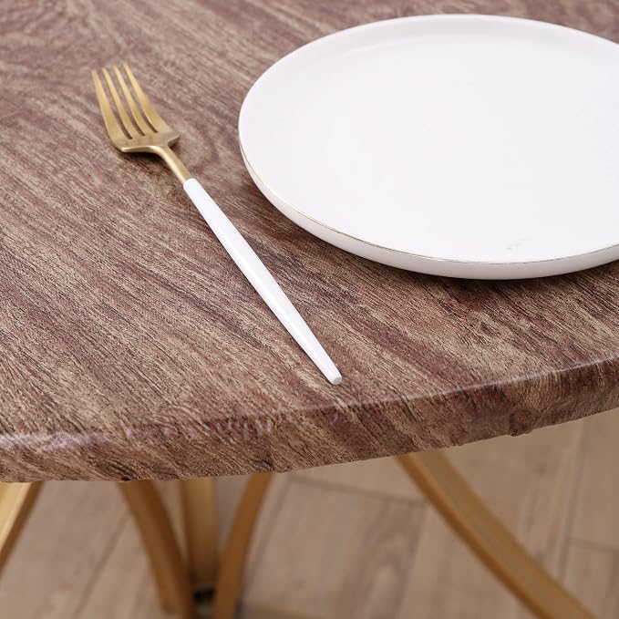 Walrus Round Vinyl Fitted Tablecloth with Flannel Backing Elastic Edge Design Table Cover Waterproof Oil-Proof PVC Table Cloth Stain-Resistant Best for 37"-44" Round